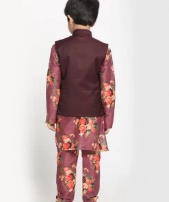 Vastramay Multicolored-Base-Purple Baap Beta Jacket Kurta Pyjama Set 22 Vastramay Multicolored-Base-Purple Baap Beta Jacket Kurta Pyjama Set