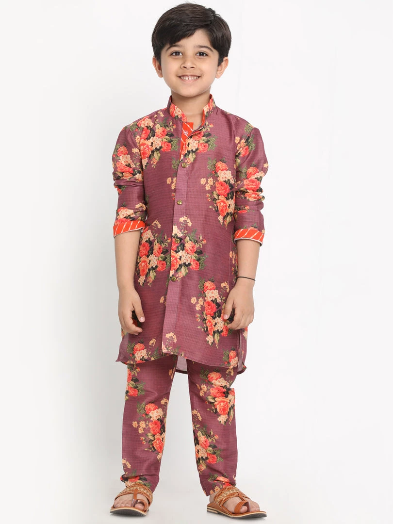 Vastramay Multicolored-Base-Purple Baap Beta Jacket Kurta Pyjama Set 12 Vastramay Multicolored-Base-Purple Baap Beta Jacket Kurta Pyjama Set