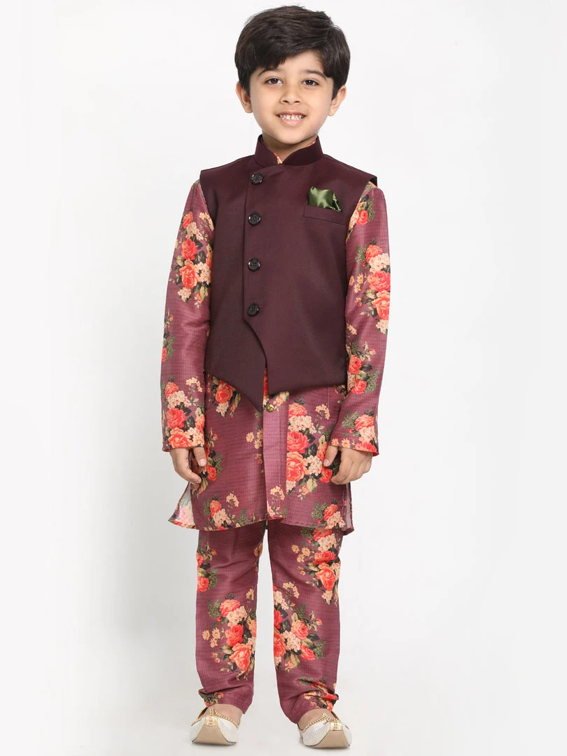 Vastramay Multicolored-Base-Purple Baap Beta Jacket Kurta Pyjama Set 10 Vastramay Multicolored-Base-Purple Baap Beta Jacket Kurta Pyjama Set
