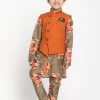 JBN Creation Boys Orange Twill Jacket, Printed Kurta And Pyjama Set