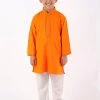 JBN Creation Boy's Orange & White Kurta With Pyjamas