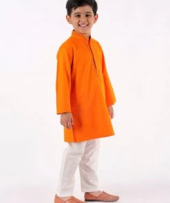 JBN Creation Boy's Orange & White Kurta With Pyjamas
