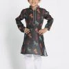 JBN Creation Boys' Black Cotton Horse Print Kurta And Pyjama Set