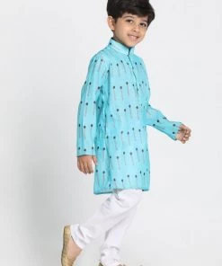 JBN Creation Boys' Light Blue Cotton Blend Kurta And Pyjama Set