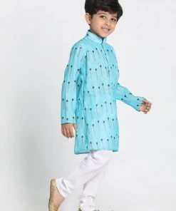 Vastramay Cotton Blend Light Blue Baap Beta Kurta Pyjama Set