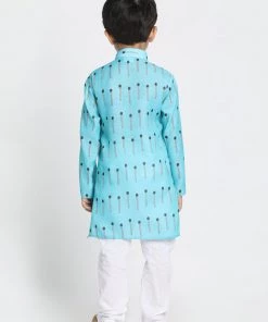 Vastramay Cotton Blend Light Blue Baap Beta Kurta Pyjama Set