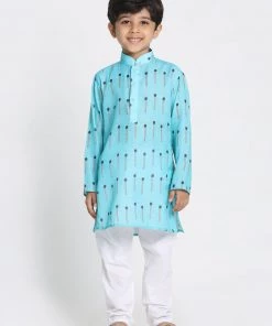 Vastramay Cotton Blend Light Blue Baap Beta Kurta Pyjama Set