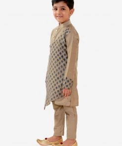 JBN Creation Boys' Chiku Cotton Blend Kurta Pyjama Set
