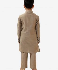 JBN Creation Boys' Chiku Cotton Blend Kurta Pyjama Set