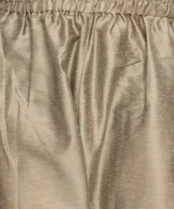 Vastramay Baap Beta Chiku Silk Blend Printed Angrakha Design Kurta Pyjama Set