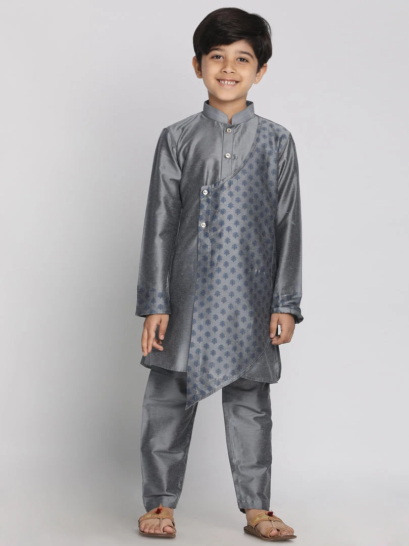 JBN Creation Boys' Grey Cotton Blend Kurta Pyjama Set 3 JBN Creation Boys' Grey Cotton Blend Kurta Pyjama Set