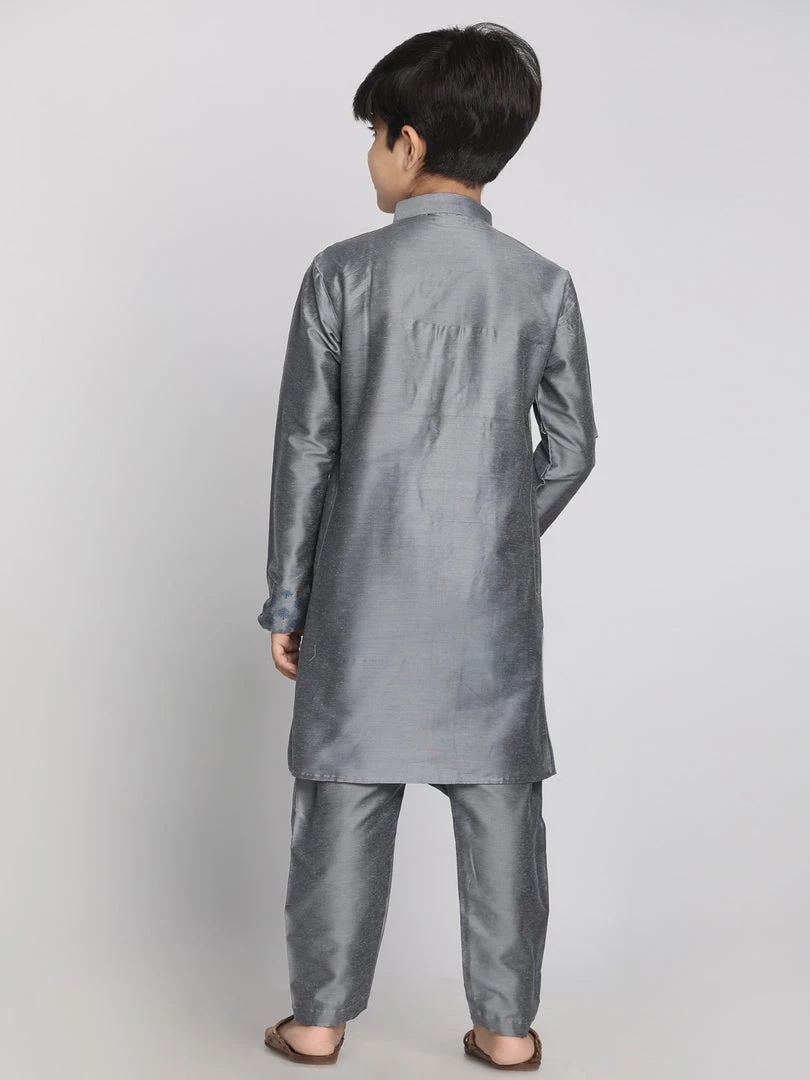 JBN Creation Boys' Grey Cotton Blend Kurta Pyjama Set 5 JBN Creation Boys' Grey Cotton Blend Kurta Pyjama Set