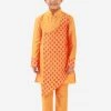 JBN Creation Boys' Orange Cotton Blend Kurta Pyjama Set