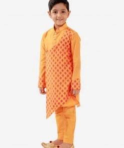 JBN Creation Boys' Orange Cotton Blend Kurta Pyjama Set