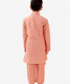 JBN Creation Boys' Pink Cotton Blend Kurta Pyjama Set