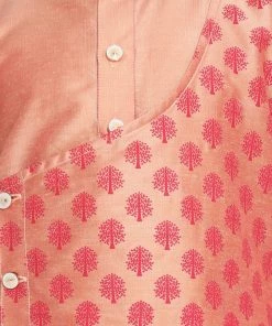 JBN Creation Boys' Pink Cotton Blend Kurta Pyjama Set