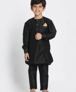 JBN Creation Boys' Black Cotton Silk Blend Kurta And Pyjama Set
