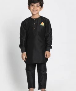 JBN Creation Boys' Black Cotton Silk Blend Kurta And Pyjama Set