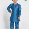 JBN Creation Boys' Light Blue Cotton Silk Blend Kurta And Pyjama Set