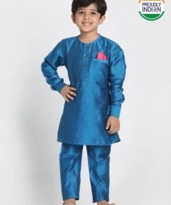 JBN Creation Boys' Light Blue Cotton Silk Blend Kurta And Pyjama Set