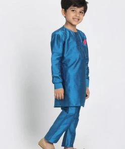 JBN Creation Boys' Light Blue Cotton Silk Blend Kurta And Pyjama Set