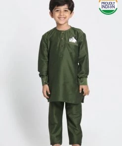 JBN Creation Mehandi Green Cotton Blend Kurta Pyjama Set