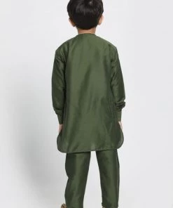 JBN Creation Mehandi Green Cotton Blend Kurta Pyjama Set