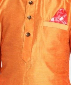 JBN Creation Boys' Orange Cotton Silk Blend Kurta And Pyjama Set