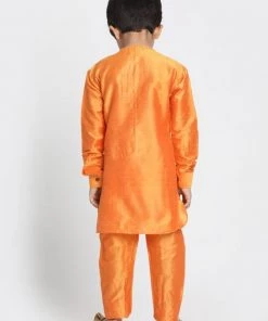 JBN Creation Boys' Orange Cotton Silk Blend Kurta And Pyjama Set