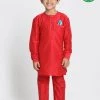 JBN Creation Boys' Red Cotton Silk Blend Kurta And Pyjama Set