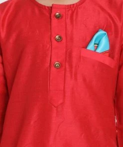 JBN Creation Boys' Red Cotton Silk Blend Kurta And Pyjama Set 11 JBN Creation Boys' Red Cotton Silk Blend Kurta And Pyjama Set