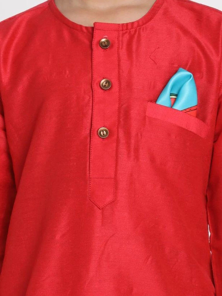JBN Creation Boys' Red Cotton Silk Blend Kurta And Pyjama Set 5 JBN Creation Boys' Red Cotton Silk Blend Kurta And Pyjama Set