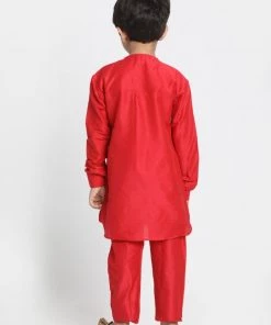 JBN Creation Boys' Red Cotton Silk Blend Kurta And Pyjama Set 12 JBN Creation Boys' Red Cotton Silk Blend Kurta And Pyjama Set