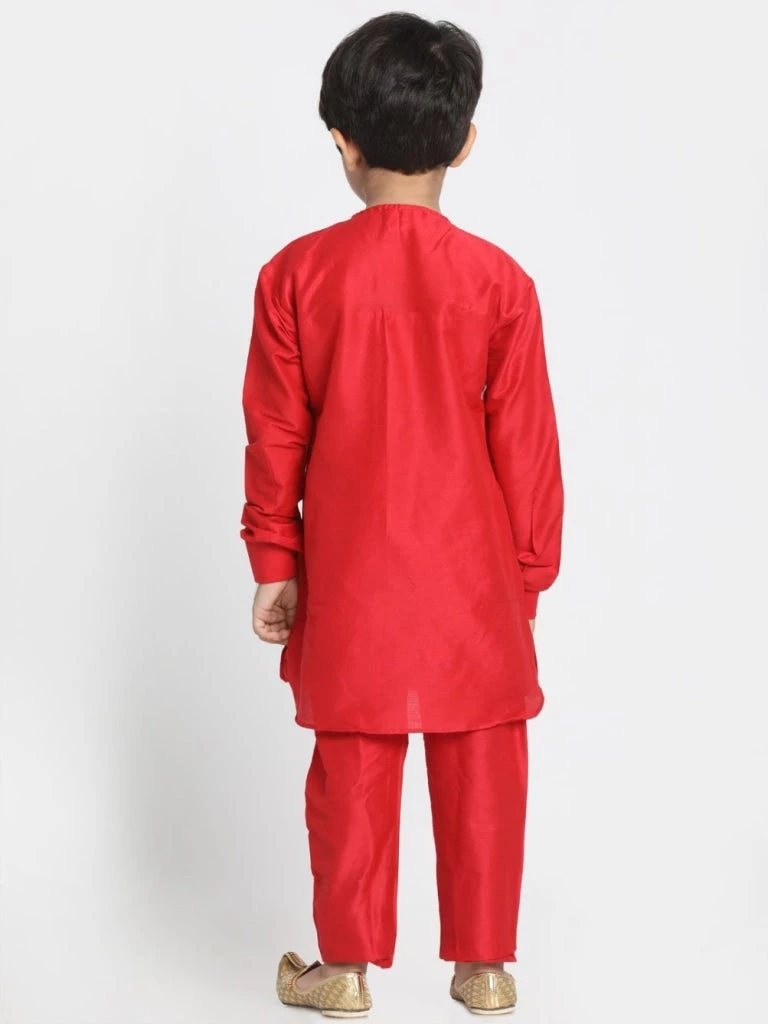 JBN Creation Boys' Red Cotton Silk Blend Kurta And Pyjama Set 6 JBN Creation Boys' Red Cotton Silk Blend Kurta And Pyjama Set