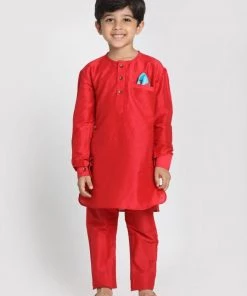 JBN Creation Boys' Red Cotton Silk Blend Kurta And Pyjama Set 14 JBN Creation Boys' Red Cotton Silk Blend Kurta And Pyjama Set