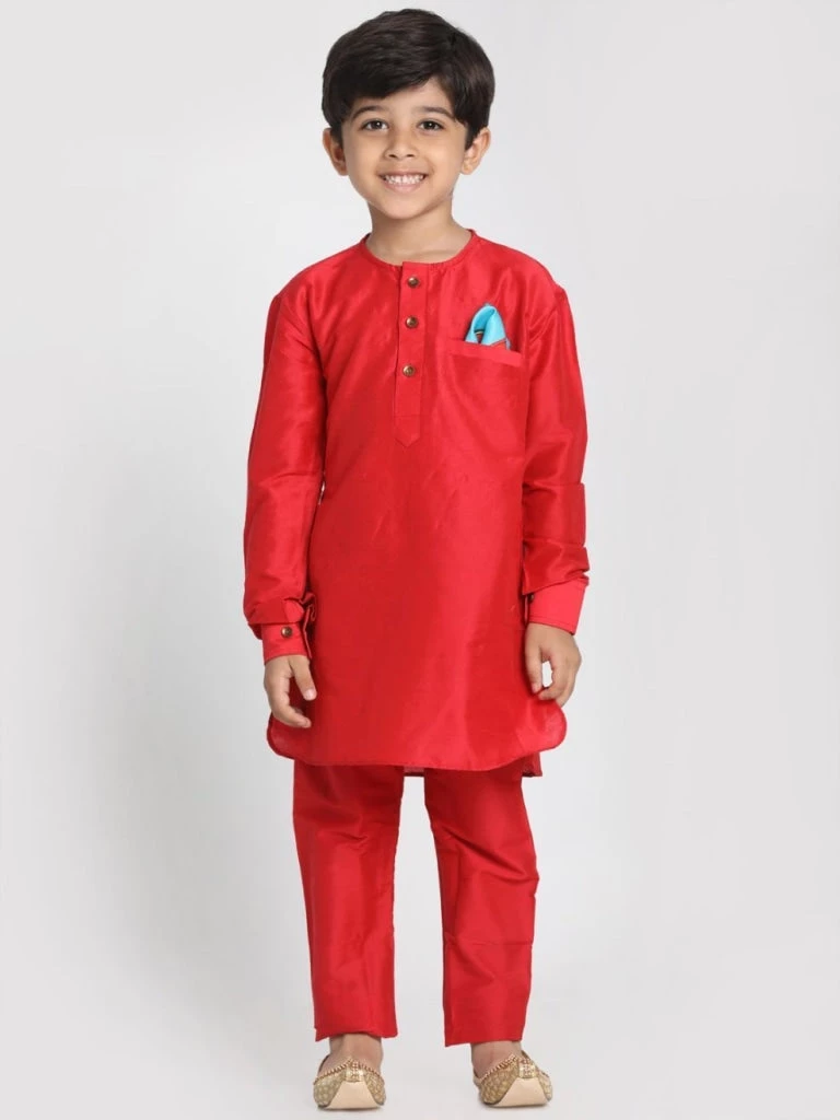 JBN Creation Boys' Red Cotton Silk Blend Kurta And Pyjama Set 8 JBN Creation Boys' Red Cotton Silk Blend Kurta And Pyjama Set
