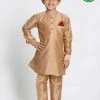 JBN Creation Boys' Rose Gold Cotton Blend Kurta Pyjama Set