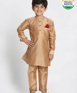 JBN Creation Boys' Rose Gold Cotton Blend Kurta Pyjama Set