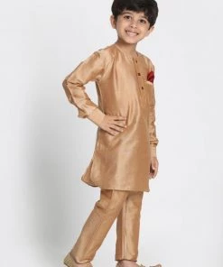 JBN Creation Boys' Rose Gold Cotton Blend Kurta Pyjama Set