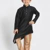 JBN Creation Boys' Black Cotton Silk Blend Kurta And Pyjama Set