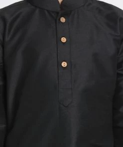 JBN Creation Boys' Black Cotton Silk Blend Kurta And Pyjama Set