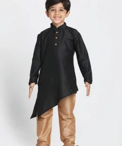 JBN Creation Boys' Black Cotton Silk Blend Kurta And Pyjama Set
