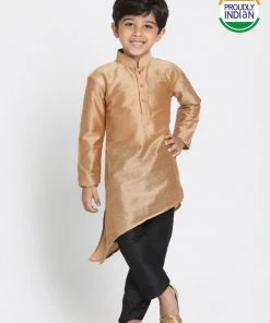 JBN Creation Boys' Gold Cotton Silk Blend Kurta And Pyjama Set
