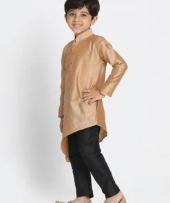 JBN Creation Boys' Gold Cotton Silk Blend Kurta And Pyjama Set