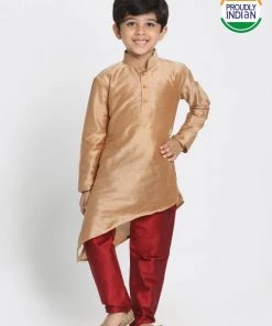 JBN Creation Buy 1 Get 1 Boys' Gold Cotton Silk Blend Kurta And Pyjama Set