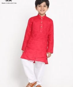 JBN Creation Boys Self Design Kurta And Pyjama Set