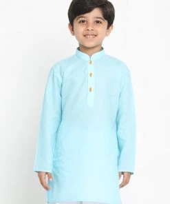 JBN Creation Boys Aqua Blue Solid Kurta