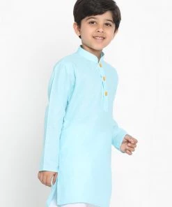 JBN Creation Boys Aqua Blue Solid Kurta