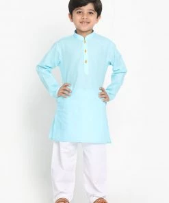 JBN Creation Boys Aqua Blue Solid Kurta