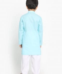 Kurta Pyjama Vastramay Aqua And White Baap Beta Kurta And Pyjama Set